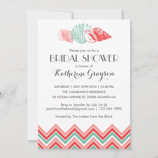 White Sea Shells Beach Bridal Douche Invitation (Devant)