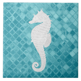 White Seahorse Aqua Zee Glass Patroon Tegeltje