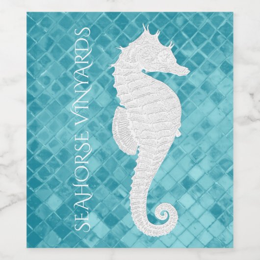 White Seahorse Aqua Zee Personaliseren Wijn Etiket (Enkel label)