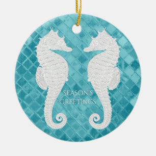 White Seapaarden Aqua Zee Glass Personaliseren Keramisch Ornament