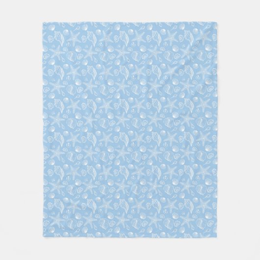 White Seashell Blue Beach Fleece Blanket (Voorkant)