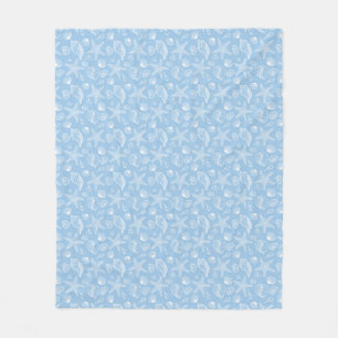 White Seashell Blue Beach Fleece Blanket Deken