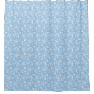 White Seashell Blue Beach Shower Curtain Douchegordijn