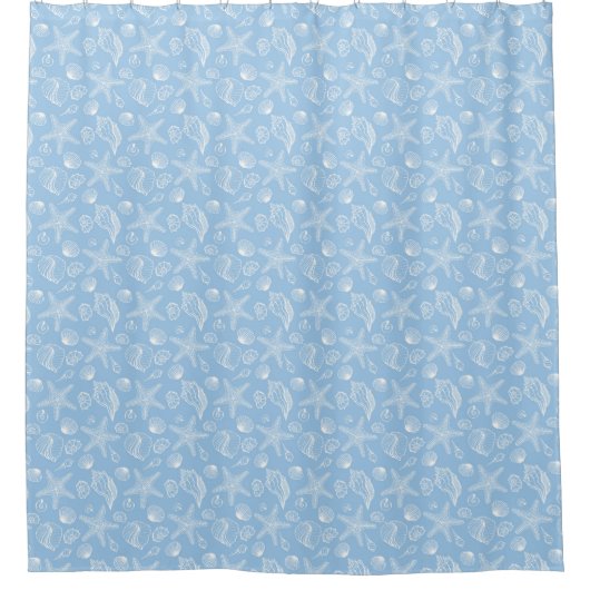 White Seashell Blue Beach Shower Curtain Douchegordijn (Voorkant)
