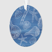 White Seashells on Blue Ornament (voorkant)
