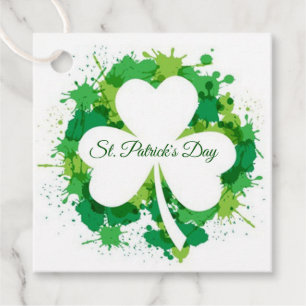 White Shamrock met Green Spletters Bedankjes Labels
