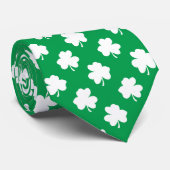 White Shamrocks on Green St.Patrick's Day Clover Stropdas (Opgerold)