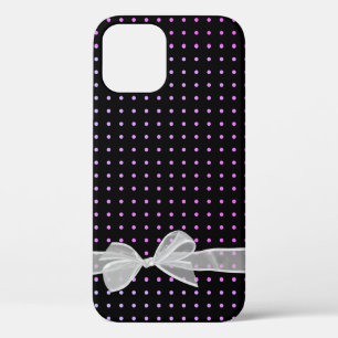 White Sheer Bow op Neon Stippen iPhone 12 Hoesje