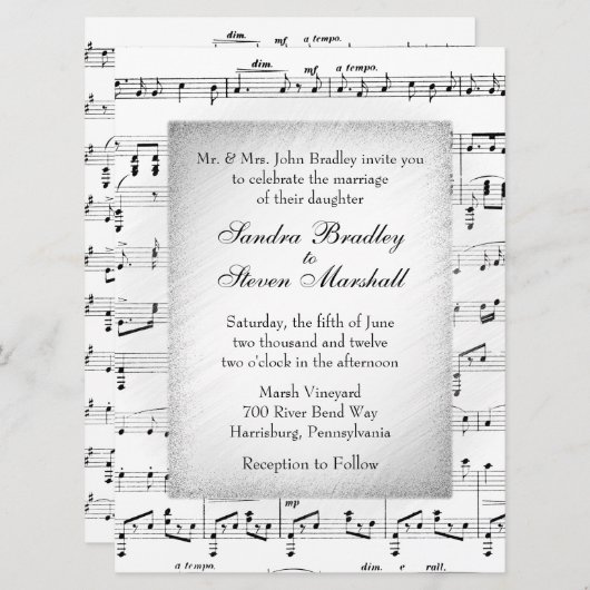 White Sheet Music Wedding Theme Uitnodiging (Voorkant / Achterkant)