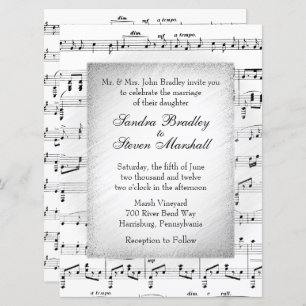 White Sheet Music Wedding Theme Uitnodiging