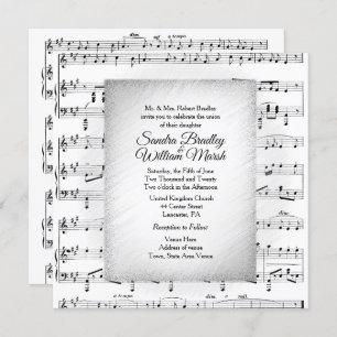 White Sheet Music Wedding Theme Uitnodiging