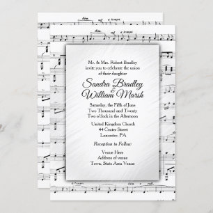 White Sheet Music Wedding Theme Uitnodiging