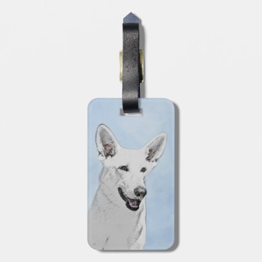White Shepherd Painting - Cute Original Dog Art Bagagelabel (Achterkant verticaal)