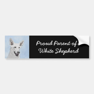 White Shepherd Painting - Cute Original Dog Art Bumpersticker