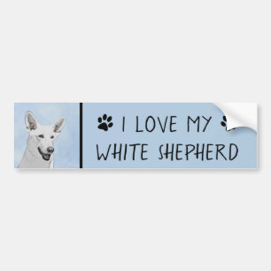 White Shepherd Painting - Cute Original Dog Art Bumpersticker