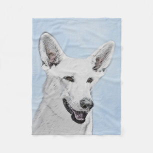 White Shepherd Painting - Cute Original Dog Art Fleece Deken