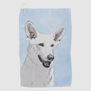 White Shepherd Painting - Cute Original Dog Art Golfhanddoek