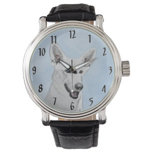 White Shepherd Painting - Cute Original Dog Art Horloge