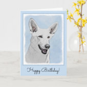 White Shepherd Painting - Cute Original Dog Art Kaart (Gele Bloem)