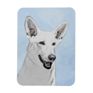 White Shepherd Painting - Cute Original Dog Art Magneet