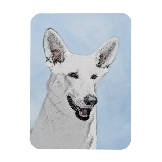 White Shepherd Painting - Cute Original Dog Art Magneet (Verticaal)