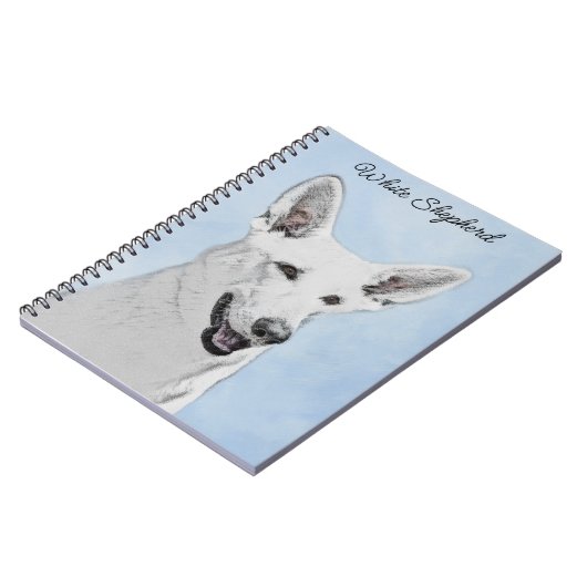 White Shepherd Painting - Cute Original Dog Art Notitieboek (Linkerzijde)