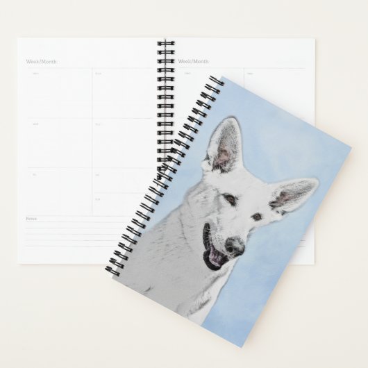 White Shepherd Painting - Cute Original Dog Art Planner (Display)