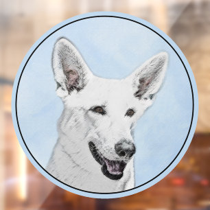 White Shepherd Painting - Cute Original Dog Art Raamsticker