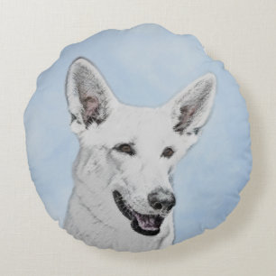White Shepherd Painting - Cute Original Dog Art Rond Kussen