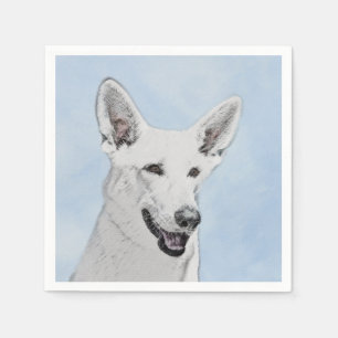 White Shepherd Painting - Cute Original Dog Art Servet