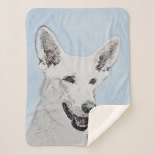 White Shepherd Painting - Cute Original Dog Art Sherpa Deken