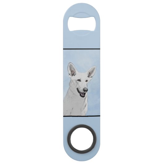 White Shepherd Painting - Cute Original Dog Art Speed Flessenopener (Achterkant)