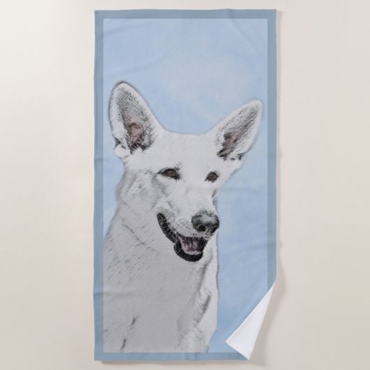 White Shepherd Painting - Cute Original Dog Art Strandlaken (Voorkant)