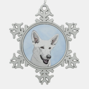 White Shepherd Painting - Cute Original Dog Art Tin Sneeuwvlok Ornament