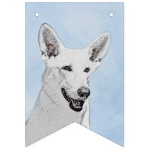 White Shepherd Painting - Cute Original Dog Art Vlaggetjes