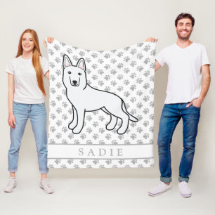 White Shepherd White German Shepherd & Custom Name Fleece Deken