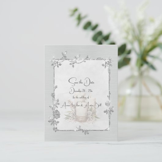 White Shiny Elegant Sparkly Save the Date Briefkaart (Staand voorkant)