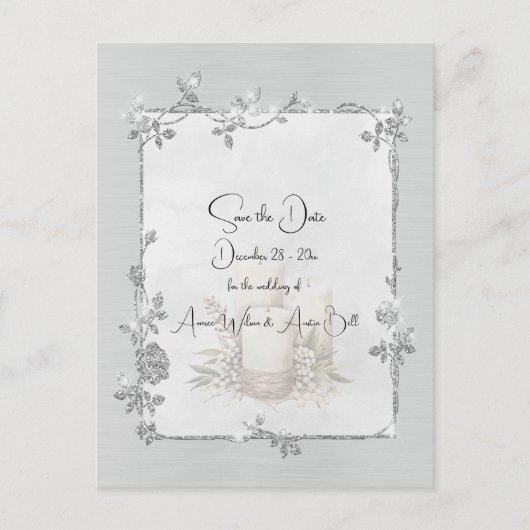 White Shiny Elegant Sparkly Save the Date Briefkaart (Voorkant)