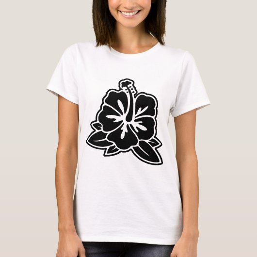 White Shirt - Black Hibiscus (Voorkant)