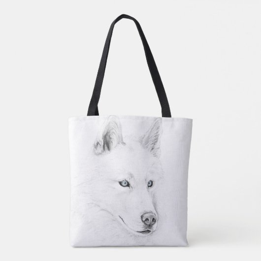White Siberian Husky Drawing Art Tas (Achterkant)