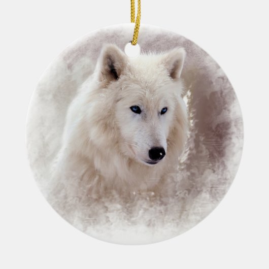 WHITE SIBERIAN HUSKY. KERAMISCH ORNAMENT (Voorkant)