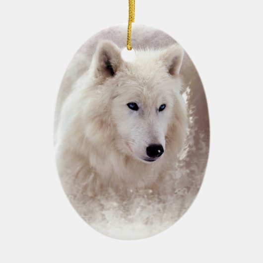 WHITE SIBERIAN HUSKY. KERAMISCH ORNAMENT (Voorkant)