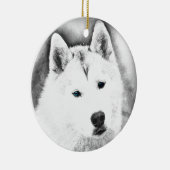 White Siberian Husky met Blue Eyes Fine Art Sketch Keramisch Ornament (Rechts)