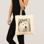 White Siberian Husky met Blue Eyes Fine Art Sketch Tote Bag (Voorkant (product))