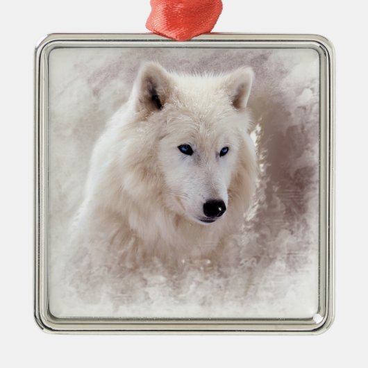 WHITE SIBERIAN HUSKY. METALEN ORNAMENT (Voorkant)