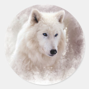 WHITE SIBERIAN HUSKY. RONDE STICKER