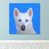 White Siberian Husky Wrapped Canvas (Insitu (Houten vloer))