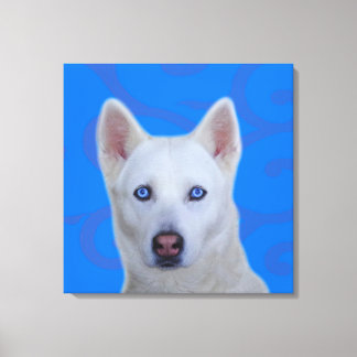 White Siberian Husky Wrapped Canvas Afdruk