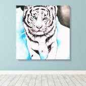 White Siberian Tiger Sow Canvas Afdruk (Insitu (Houten vloer))
