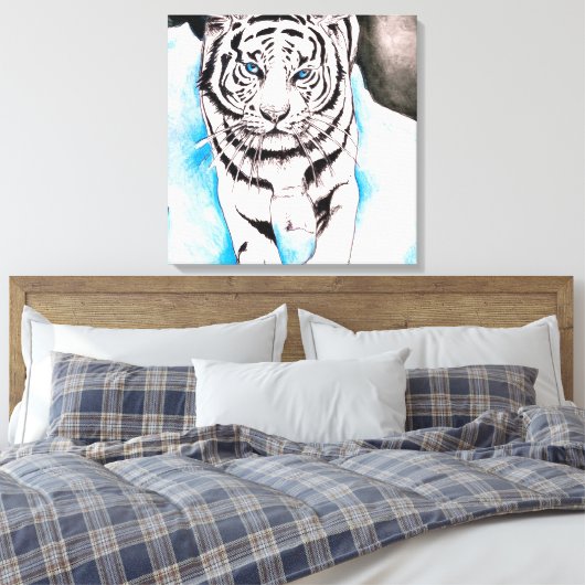 White Siberian Tiger Sow Canvas Afdruk (Insitu (Slaapkamer))